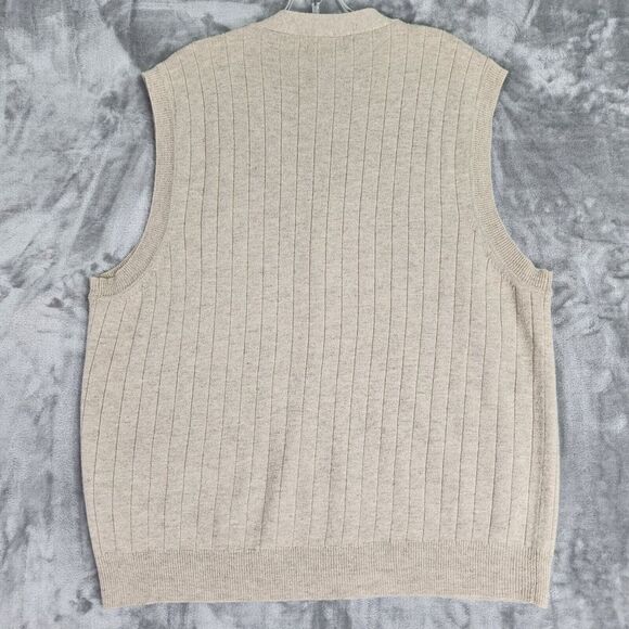 Club Room Cardigan Sweater Vest Mens L Beige 100% Lambswool Button Up Grandpa - Picture 2 of 6